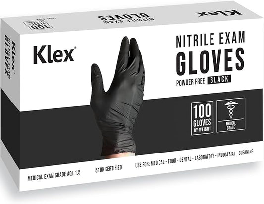 Klex Nitrile Exam Gloves - Medical Grade, Powder Free, Latex Rubber Free, Disposable, Food Safe