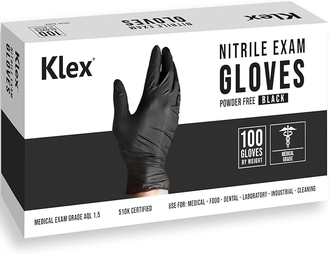 Klex Nitrile Exam Gloves - Medical Grade, Powder Free, Latex Rubber Free, Disposable, Food Safe