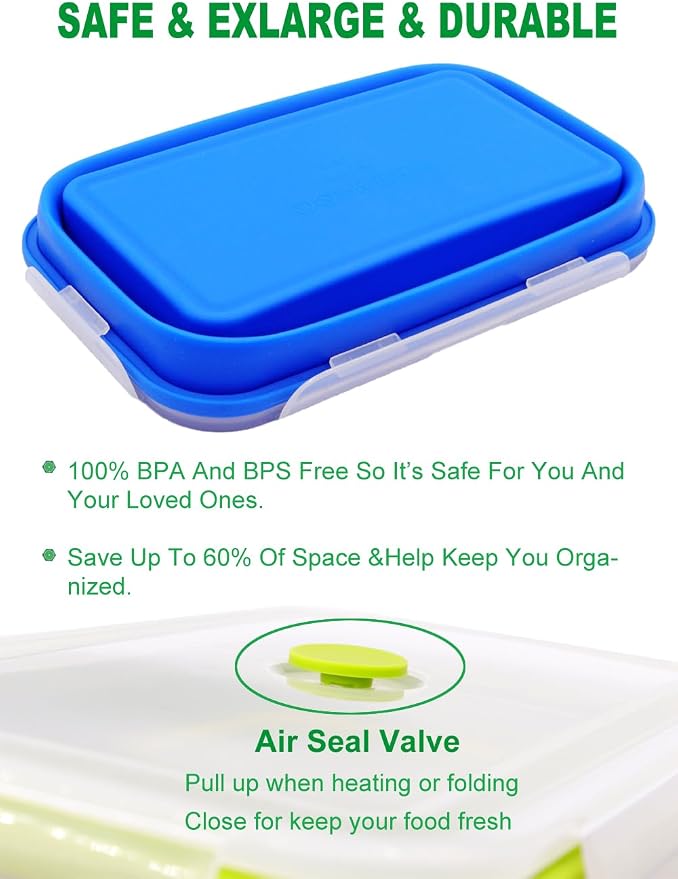 Set of 2 Extra Large Collapsible Silicone Food Storage Containers With Lids, 82.8oz + 60.2oz Meal Prep Bento Lunch Boxes, Microwave,Dishwasher and Freezer Safe For Kitchen, Camping, BPA Free