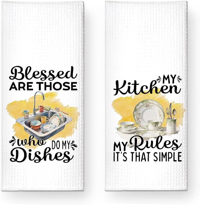 My Kitchen My Rules It’s That Simple Kitchen Towels 2 Pack, Towels Set for Hilarious Microfiber, Decorative Dish Tea Towels for Cooking, Thanksgiving Birthday Gifts for Hostess Mom Women