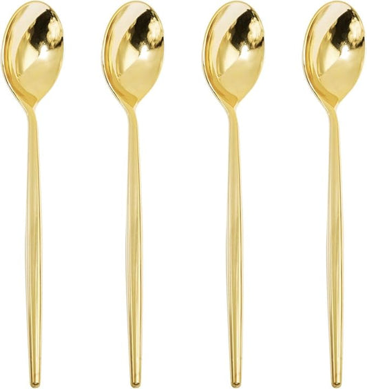 U-QE 180Pcs Gold Plastic Spoons, Disposable Heavy Duty Plastic Spoons, Heavyweight Plastic Spoons, Gold Plastic Silverware Perfect For Parties, Weddings and Other Daily Events