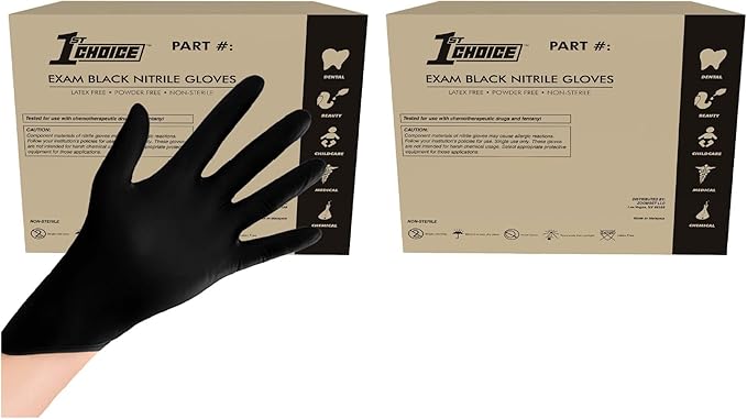 1st Choice Black Nitrile Gloves Disposable Latex Free - Exam Grade Black Gloves for Cooking, Medical, Dental, Cleaning - 4mil