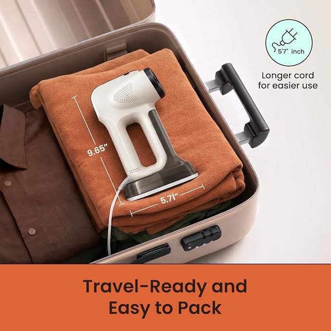 86lux Vacuum Steamer for Clothes, 3800Pa Portable Handheld Garment Steamer with 340ml Large Water Tank, Fast Heat-Up 2-in-1 Steam Iron Wrinkle Remover for Travel, Shirts & Delicates,Beige