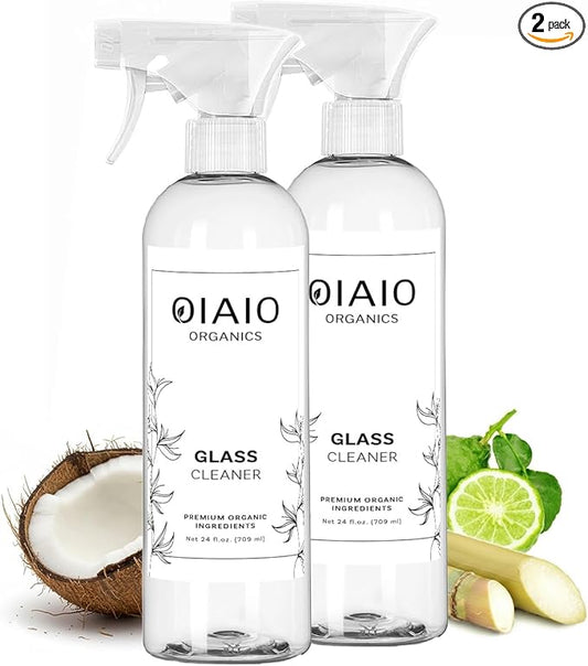 Non-Toxic Glass Cleaner - Natural Organic Ingredients that Truly Perform - 2 PACK (48oz) - Light Coconut & Bergamot Scent