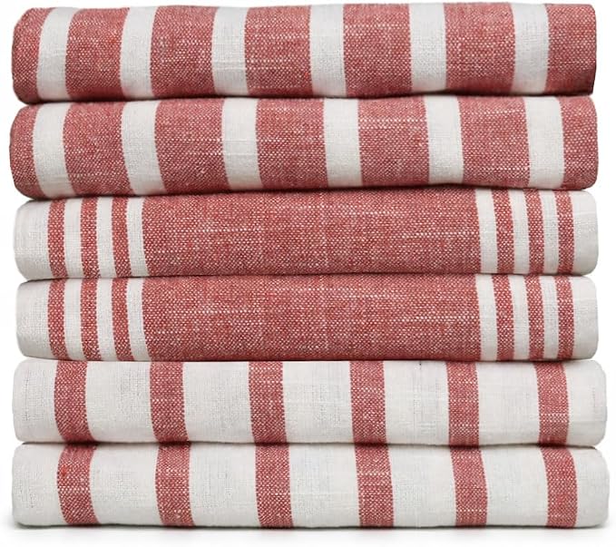 Pack of 6 Cotton Kitchen Towels Set, Dish Towels, Cleaning Rags, Kitchen Dish Cloths for Washing Dishes, Cotton Cleaning Cloths, Ultra Soft, Lightweight & Quick Dry, Slub Weave, 28" x 18" (Rust)
