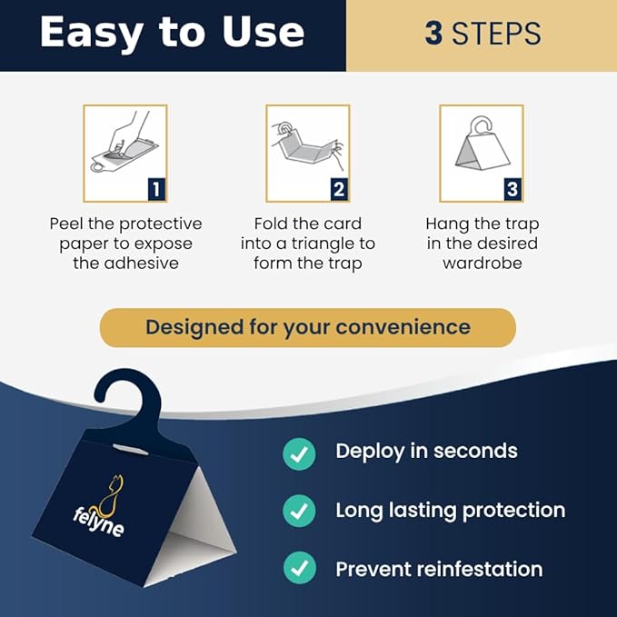Moth Traps for Wardrobes 12 Pack, Clothes Moth Killer with Pheromone, Clothes Carpet Protection Repellent, Sticky Paper Traps for Moths Treatment by Felyne