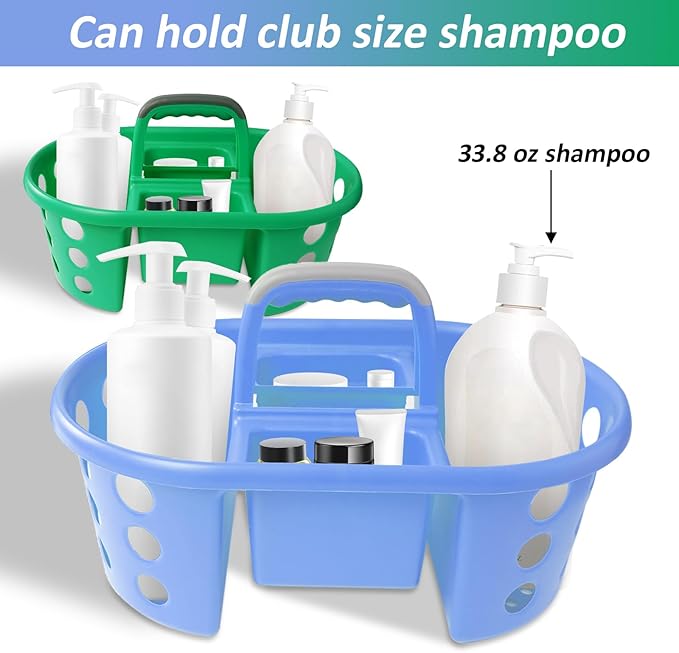 SIMPLYKLEEN Large Shower Caddy Portable 2PC - Made in USA Plastic Jumbo Size Dorm Storage Candy Tote with Handle Shower Organizer for Bathroom, Pantry, Kitchen, College Dorm, Green/Periwinkle