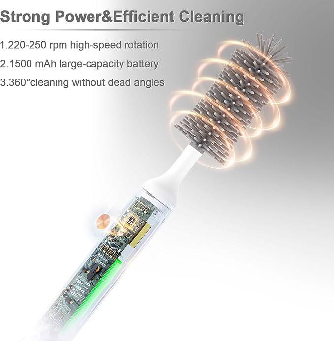 Electric Bottle Cleaner Set - 4 Piece Silicone Brush for Bottles, Pacifiers, Straws - USB Charged 360 High-Speed Rotation Cleaning