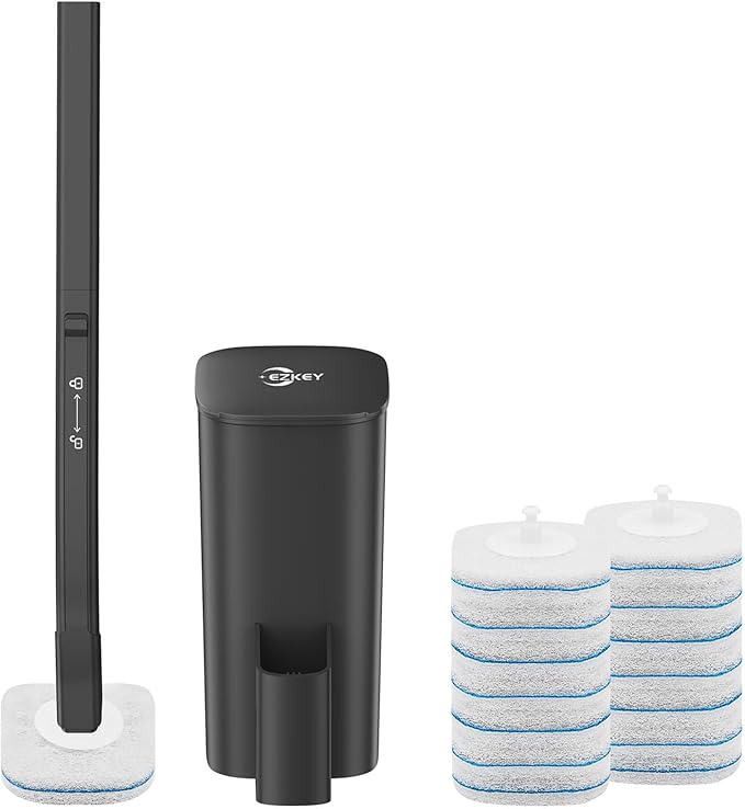 Heavy Duty Broom & Disposable Toilet Brush, 14 Refills Toilet Bowl Cleaner Wand, Toilet Cleaner Brush Toilet Cleaning System for Bathroom Cleaning (Black)