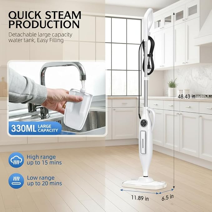 10 in 1 Steam Mop with Power Handheld Steamer, 266℉ Deep Cleaning, Removable Water Tank, 23FT Cord 2 Steam Modes & Multi-Purpose Steamer For Sealed Hard Floor, Laminate, Marble, Stone Floors