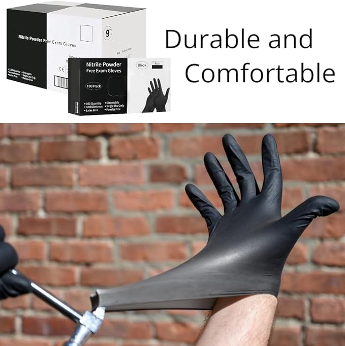 Disposable 5 & 8 Mil Black Nitrile Gloves S-XL – Heavy Duty Latex & Powder-Free – Textured, Chemical-Resistant