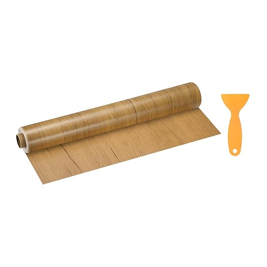 HARFINGTON Wood Grain Repair Tape 15.7 Inch x 33ft Self Adhesive Repair Patch Tape Simulated Wooden Floor Tapes with Plastic Scraper for Tables Doors Windows Furniture, Yellow Teak