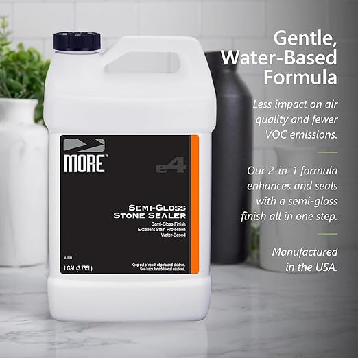 MORE- Semi-Gloss Stone Sealer - Seal & Enhance Natural Stone, Paver, Tile & Concrete - Wet Look Semi-Gloss Finish - Protects Against Oil & Water-Based Stains - Indoor/Outdoor - Water-Based - 128oz