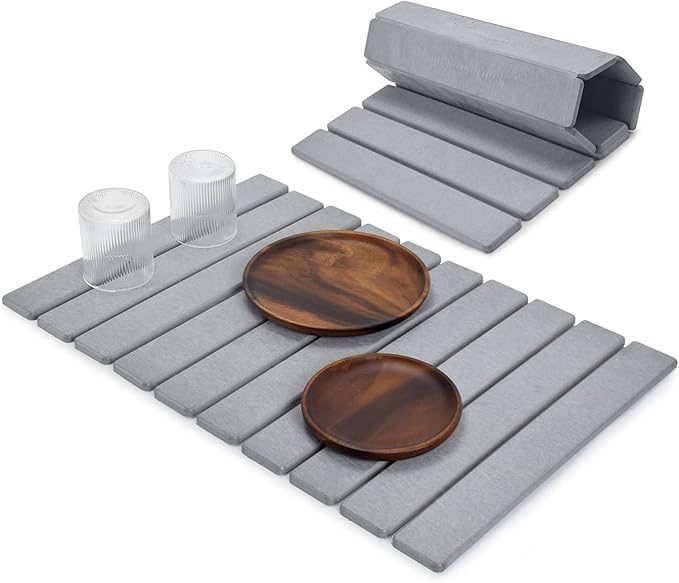 Large Stone Dish Drying Mat for Kitchen Counter, 24"(L)×16"(W), Collapsible Quick Dry Dish Drying Mat, Ultra Absorbent Diatomaceous Earth Mats for Dishes Bottles Cups, Match Any Countertop (Dark Grey)