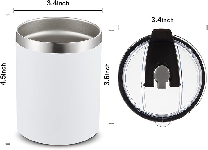 MEWAY 12 oz Lowball, Tumbler Stainless Steel Double Wall Vacuum Insulated Mug with Straw and Lid, Cleaning Brush ，Durable Powder Coated Insulated Coffee Cup for Cold & Hot Drinks (White, 12 pack)