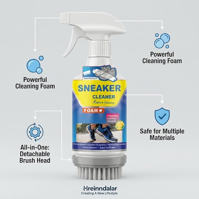 Sneaker Cleaner with Detachable Brush | 2-in-1 Foam Formula Whitens Yellowed Soles & Conditions | Gentle Stain Remover for Leather, White Sneakers, Canvas, Suede & Fabric