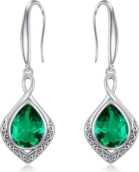 PELOVNY Celtic Knot Filigree Earrings for Women 925 Sterling Silver Moss Agate/Birthstone Infinity Earrings Birthday Christmas Jewelry Gifts for Mom Daughter Wife Sister