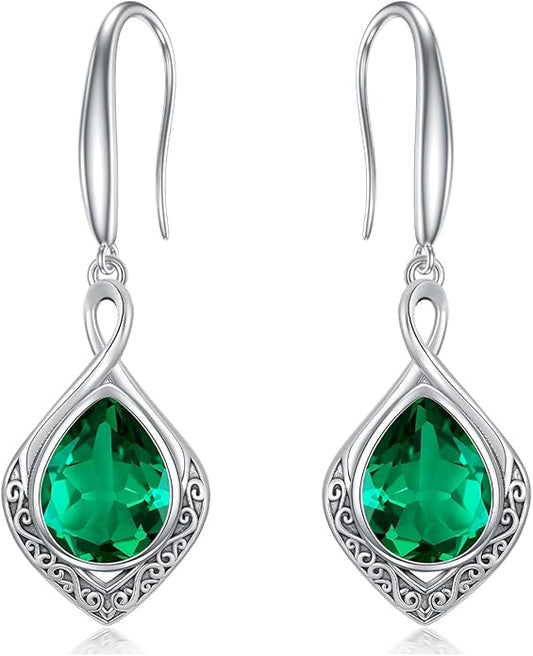PELOVNY Celtic Knot Filigree Earrings for Women 925 Sterling Silver Moss Agate/Birthstone Infinity Earrings Birthday Christmas Jewelry Gifts for Mom Daughter Wife Sister
