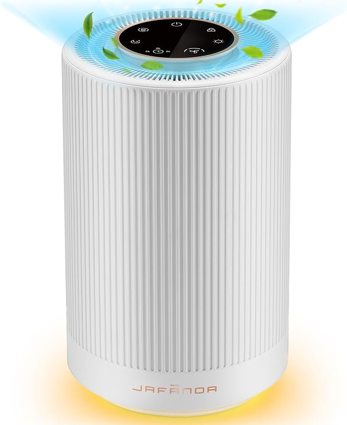 JF100 Air Purifiers for Home bedroom Coverage 450 sqft, HEPA Air Purifier with Brushless Motor, 22 dB Quiet Air cleaner for 99.97% Dust Smoke Odor Pollen Pets Hair Dander, Night Light, White