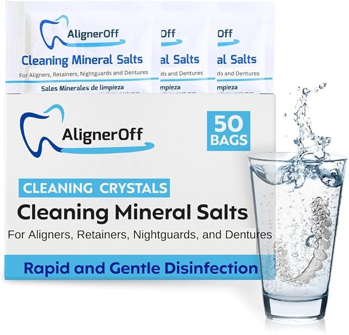 Aligner Cleaning Crystals for Invisalign & Retainers| 50 Daily Use Packets, Removes Stains, Odor & Plaque, Safe for Clear Aligners, Nightguards & Dental Appliances | By AlignerOff