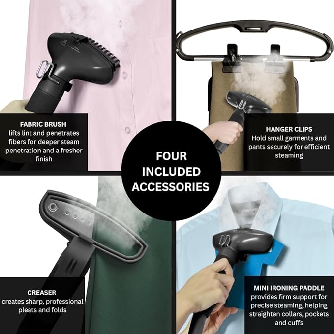 SALAV Deluxe Limited Edition Professional Series Dual Bar Garment Steamer with Foot Pedals & 3 Decalcifier Packets, Stainless Steel Plate, Retractable Cord, 1.8L Tank, 1500 watts, 60+mins of Steam
