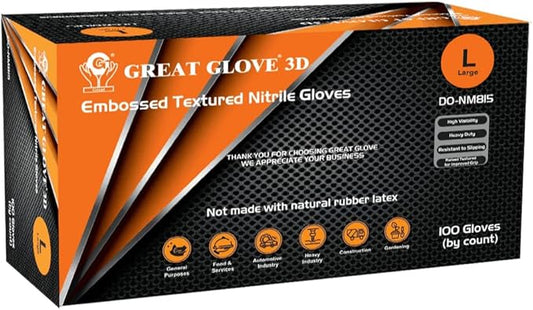 GUS Orange 8 Mil Diamond Grip Nitrile Disposable Gloves