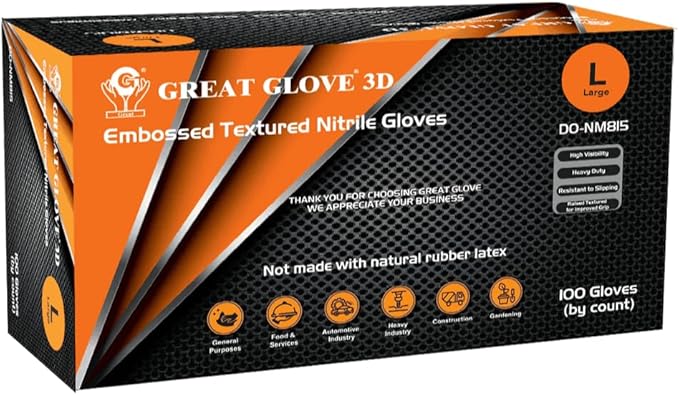 GUS Orange 8 Mil Diamond Grip Nitrile Disposable Gloves