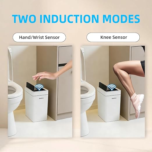 2.7 Gallon Slim Bathroom Touchless Trash Can, Automatic Smart Trash Can with Auto Bagging System, Sensor Lid Waste Bin for Bedroom, Office & RV, White