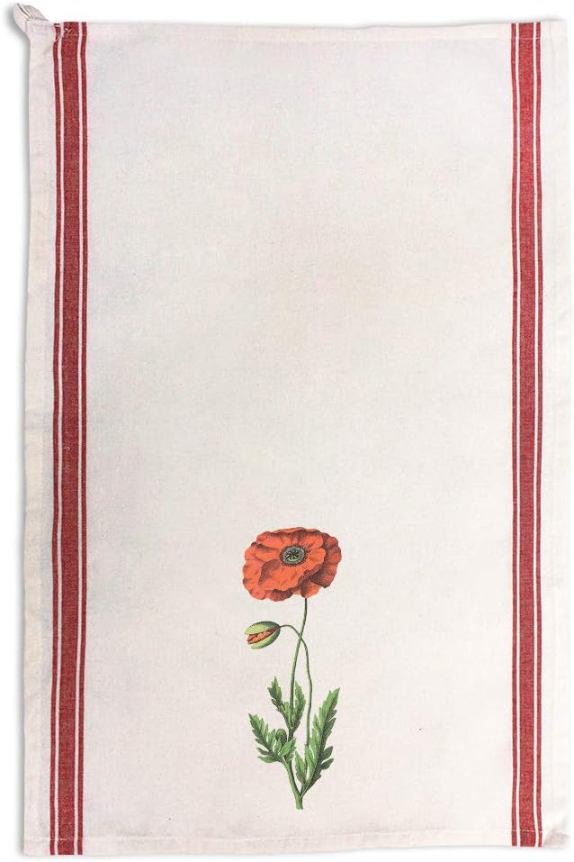 Style In Print Custom Decor Kitchen Towels Red Poppy Vintage Look Botanical & Flowers Botanical & Flowers Abstract Botanical Cleaning Supplies Dish Towels Red Stripe Design Only