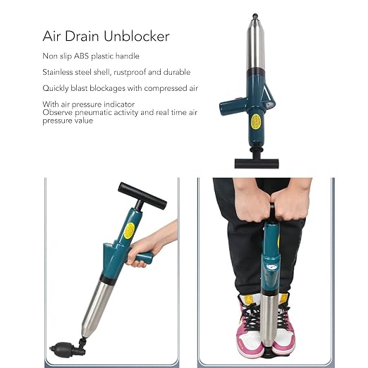 High Pressure Air Drain Blaster, Drain Clog Remover Toilet Plunger and Tub Drain Cleaner Opener, Sink Plunger for Bathroom Kitchen Bathtub Toilet Floor Drain Clogged Pipe
