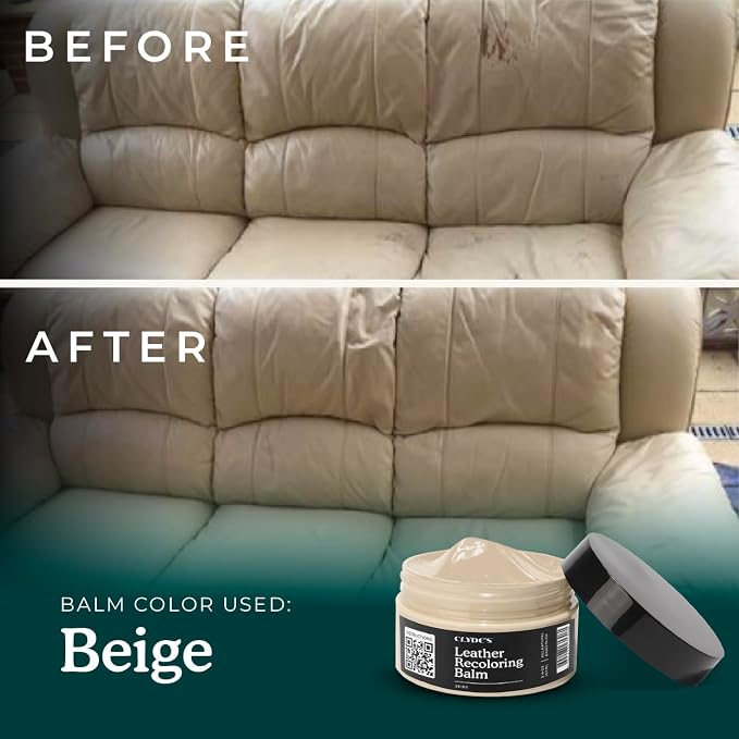 Clyde's™ Leather Company Leather Recoloring Balm – Color Restore & Scratch Repair Kit for Faded Leather Furniture, Car Seats, Sofa & Vinyl | 23 Colors | Non-Toxic Dye
