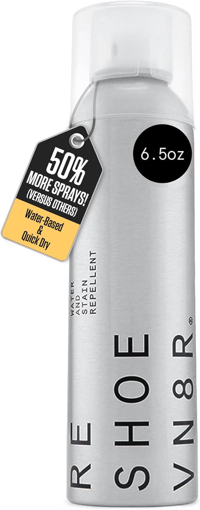 RESHOEVN8R Shoe Protector Spray - Rain and Stain - (6.5oz) - Waterproof Spray for Shoes, Quick-Drying, No Chemicals, Sneakers, Suede, Canvas, Light Leather, White Shoe - Long Lasting Protector