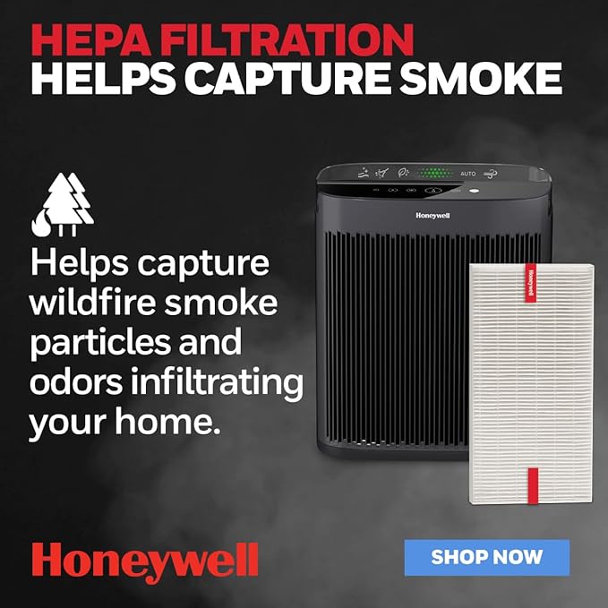 Honeywell HEPA Air Purifier Filter R, 6-Pack for HPA 100/200/300, 3000 and 5000 Series - Airborne Allergen Air Filter Replacement Targets Wildfire/Smoke, Pollen, Pet Dander, and Dust