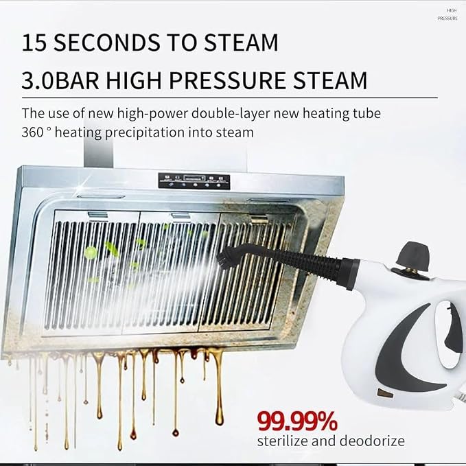 Steam Cleaner Pro Pressurized Handheld Multi-surface Steam Cleaner for Home Use with 12 PCS Accessories & Safety Lock Steamer for Cleaning Car Floor Upholstery Walls Grout and Tile