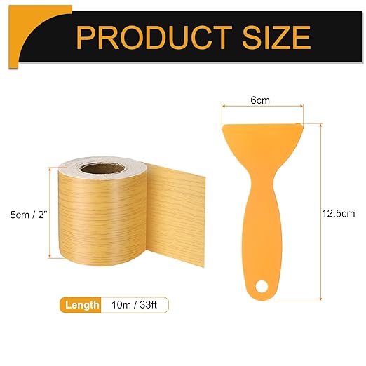 HARFINGTON Wood Grain Repair Tape 2 Inch x 33ft Self Adhesive Repair Patch Tape Simulated Wooden Floor Tapes with Plastic Scraper for Tables Doors Windows Furniture, Oak