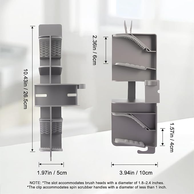 Wall Mount Organizer Rack for Electric Spin Scrubber | Handle Dia. under 1 inch,Storage Holder, Cleaning Brush Caddy,Bathroom Kitchen