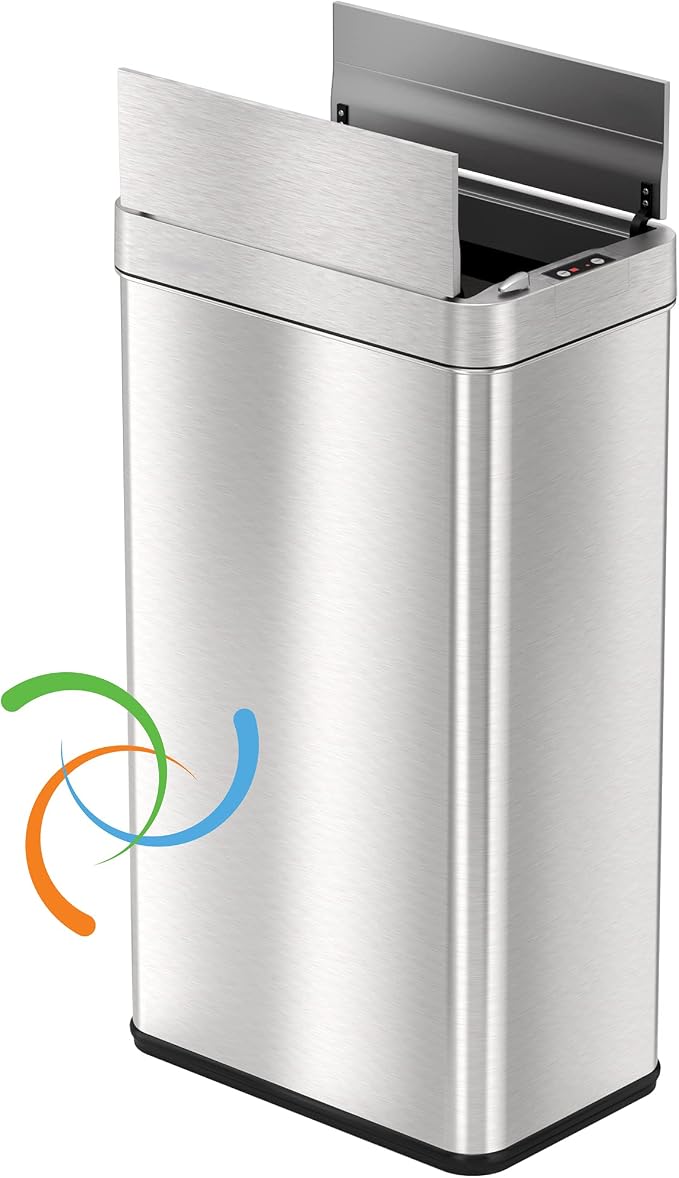 iTouchless, 68 Liter Wings-Open Sensor Trash Can & Pet-Proof Lid, Stainless Steel, 18 Gallon & AC Power Adapter for Automatic Sensor Trash Cans