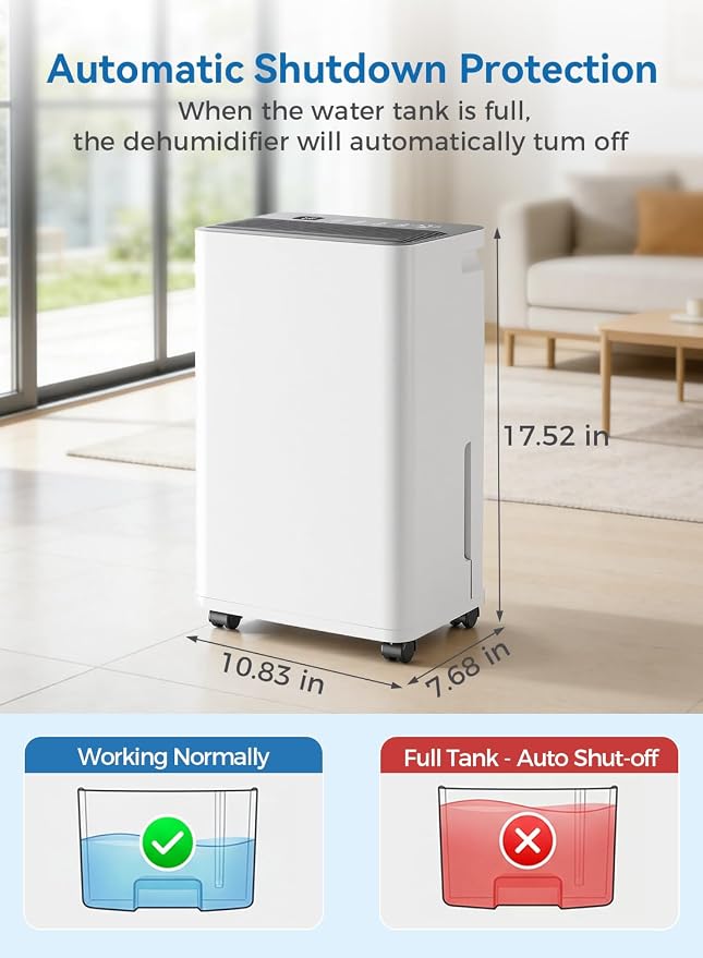 2500 Sq.Ft Dehumidifier for Basement with Drain Hose, Update 35 Pint Large Best Compressor Dehumidifiers for Home or Garage, Smart Humidity Control, 24H Timer & Child Lock, Ideal for Rooms