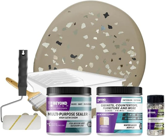 Beyond Paint Smoked Gray Flecks Countertop Makeover Kit with Paint, Sealer, Flecks, and Tools for Countertops, Pebble