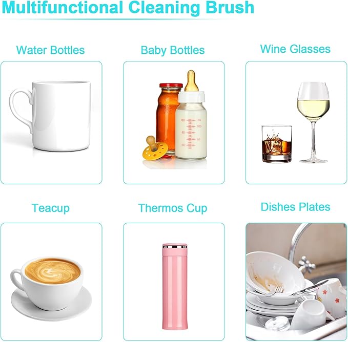 Electric Bottle Cleaner Set - 4 Piece Silicone Brush for Bottles, Pacifiers, Straws - USB Charged 360 High-Speed Rotation Cleaning