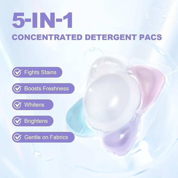 200-Count Laundry Detergent Pods, 5-in-1 Powerful Clean, Stain Remover, Color Protector, Fabric Care, Deep Intensive Clean, HE Compatible (Pear & Freesia)