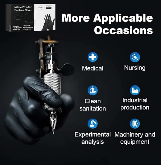 Disposable 5 & 8 Mil Black Nitrile Gloves S-XL – Heavy Duty Latex & Powder-Free – Textured, Chemical-Resistant