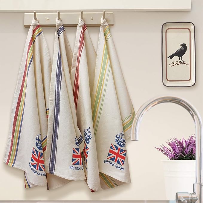 Custom Decor Kitchen Towels British Queen Crown Countries Countries Queen Cleaning Supplies Dish Towels Red Stripe Design Only