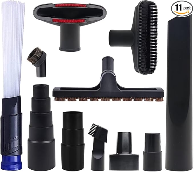 Vacuum Attachments for Shop Vac Accessories, 1 1/4" to 2 1/2" Vacuum Cleaning Accessorie Kit, 1" to 1 7/8" Vacuum Brush Attachment for Shop Vac Attachments Set of 11