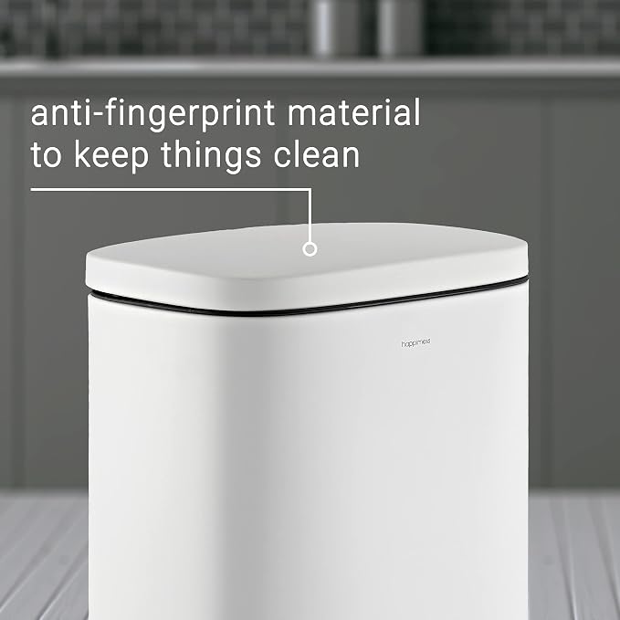 happimess HPM1011C Curtis 8-Gallon Step-Open Trash Can with Soft-Close Lid, Modern, Minimalistic, Fingerprint Proof for Home, Kitchen, Laundry Room, Office, Bedroom, Bathroom, White