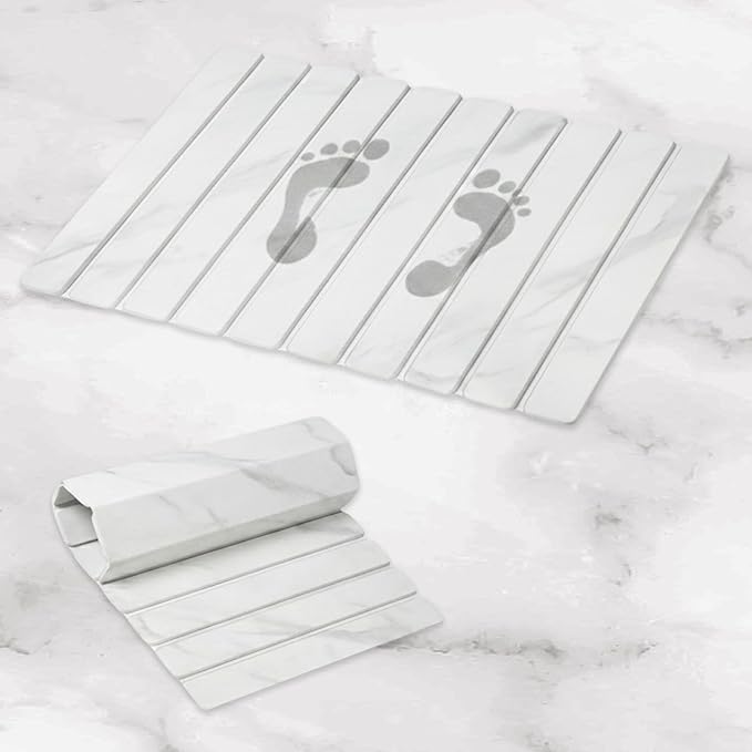 LStone Dish Drying Mat 24" x 16" – Dish Drying Stone – Large Diatomaceous Earth Drying Mat with Non-Slip Base – Quick Dry Kitchen & Bathroom Drying Pad for Dishes, Glassware & Bottles (Marbled White)