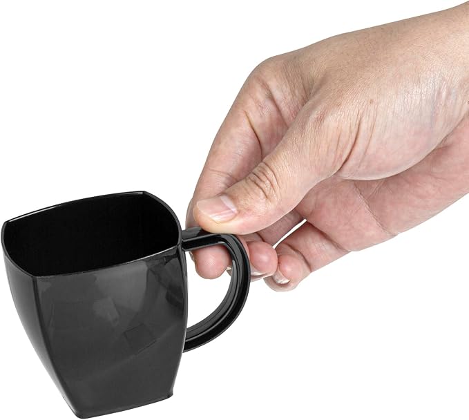 Restaurantware-5 Ounce Square Espresso Cups, 100 Disposable Plastic Coffee Cups - PS Plastic, With Handles, Black Dessert Cup, For Catering Events, Parties, Weddings, And Cafes