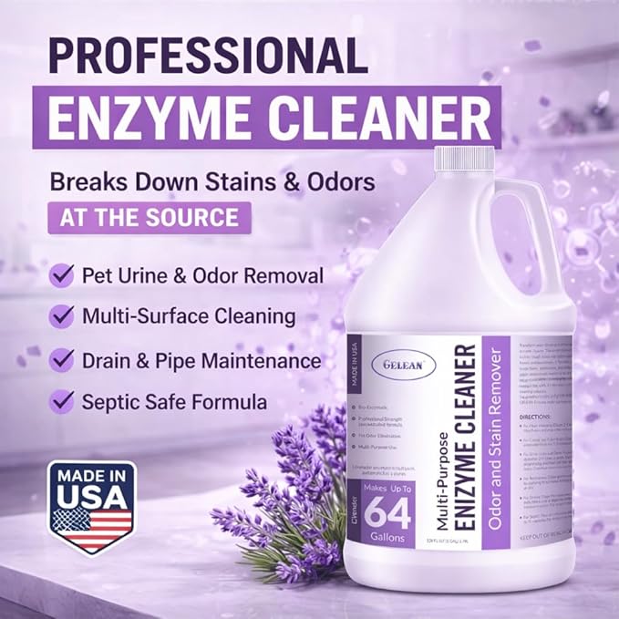 Multi-Purpose Probiotic Enzyme Cleaner, Made in USA - Pet Stain and Odor Remover - Concentrated - Professional & Home Strength Drains, Floors, Bathrooms, Toilets Trash Can, (1 gallon, Lavender)