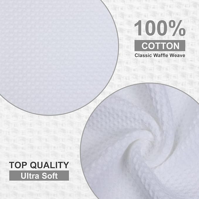 Kitinjoy 100% Cotton Kitchen Dish Cloths (12 X 12 Inches, White), 8 Pack Waffle Weave Ultra Soft Absorbent Dish Towels for Drying Dishes Quick Drying Kitchen Towels Dish Rags