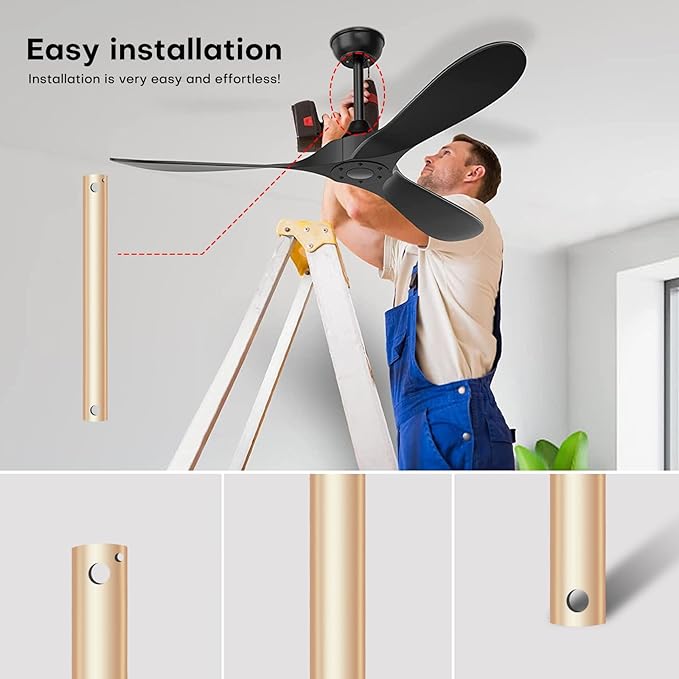 48-inch Ceiling Fan Downrod, 4-foot Gold Ceiling Fan Extension Rod, 1-inch OD, Ceiling Downrod for Various Fans (Only Fans Boom, No Thread & Cord)